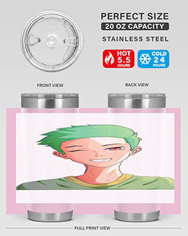 Handsome boy green hair wearing green shirt 35#- anime- Tumbler