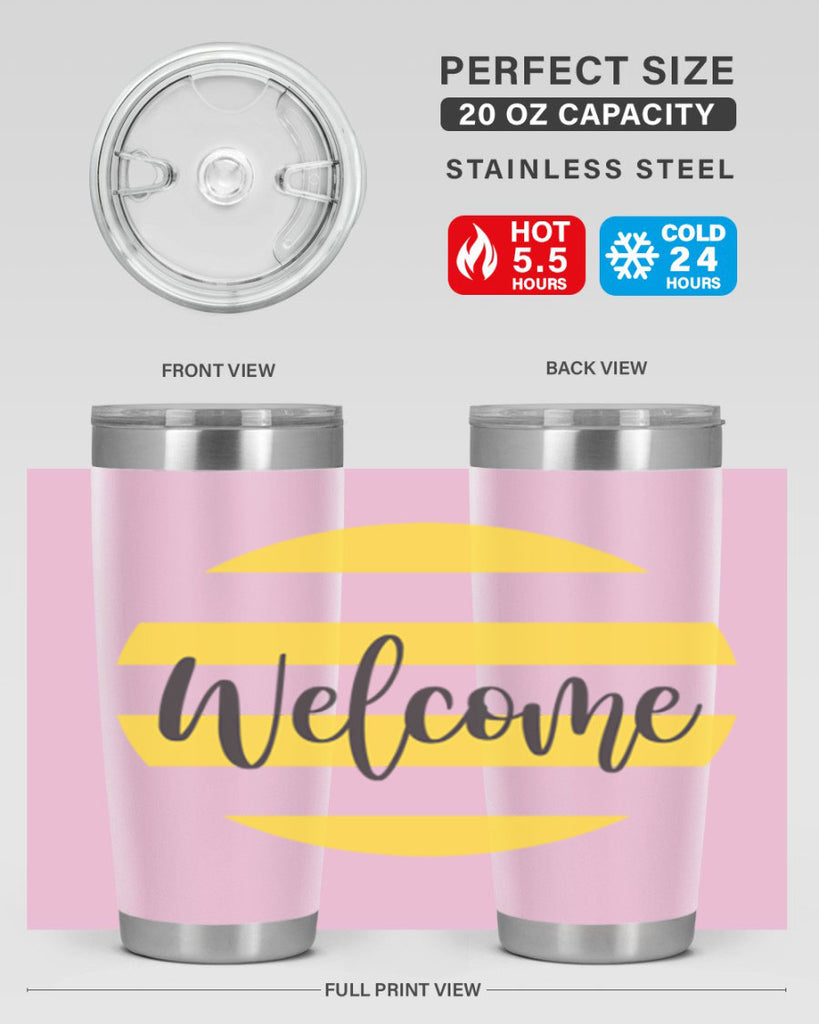 Welcome and Yellow strips565#- spring- Tumbler