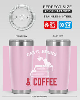 cats book and coffee Style 37#- cat- Tumbler