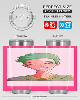 Handsome boy green hair wearing green shirt 35#- anime- Tumbler