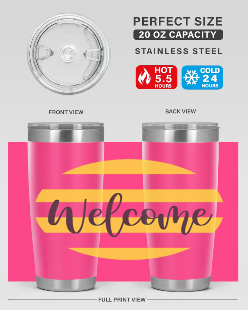 Welcome and Yellow strips565#- spring- Tumbler