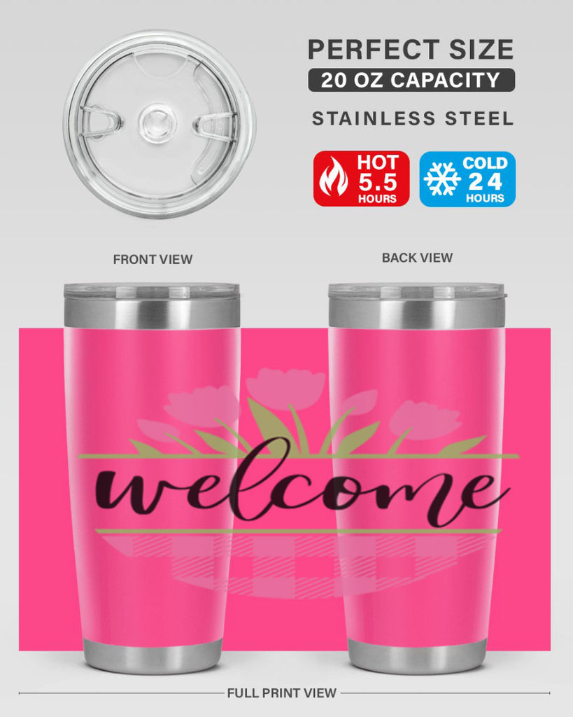 Welcome pink plaid575#- spring- Tumbler