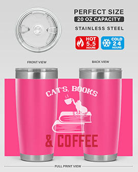 cats book and coffee Style 37#- cat- Tumbler
