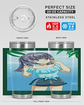 Cute and happy girl with blue shirt in summer 125#- anime- Tumbler