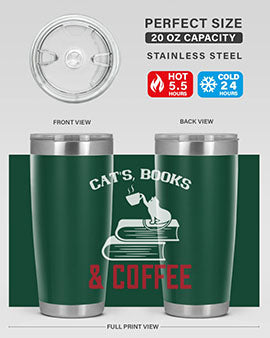 cats book and coffee Style 37#- cat- Tumbler