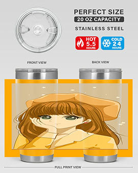 Beautiful and pretty girl brown long hair with yellow hat 128#- anime- Tumbler