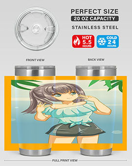 Cute and happy girl with blue shirt in summer 125#- anime- Tumbler