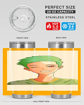 Handsome boy green hair wearing green shirt 35#- anime- Tumbler