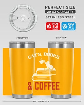 cats book and coffee Style 37#- cat- Tumbler