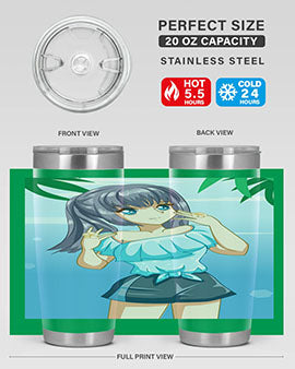 Cute and happy girl with blue shirt in summer 125#- anime- Tumbler