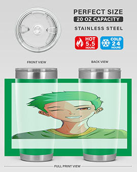 Handsome boy green hair wearing green shirt 35#- anime- Tumbler