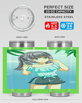 Cute and happy girl with blue shirt in summer 125#- anime- Tumbler