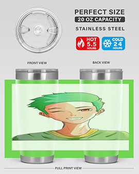 Handsome boy green hair wearing green shirt 35#- anime- Tumbler