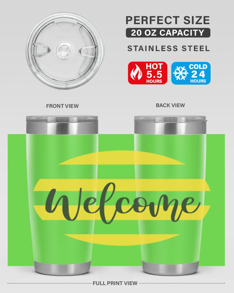 Welcome and Yellow strips565#- spring- Tumbler