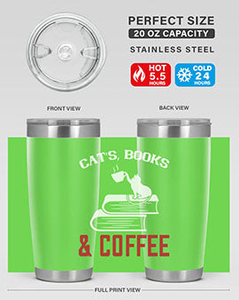 cats book and coffee Style 37#- cat- Tumbler