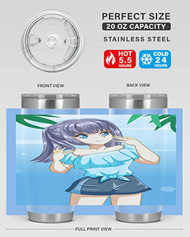Cute and happy girl with blue shirt in summer 125#- anime- Tumbler