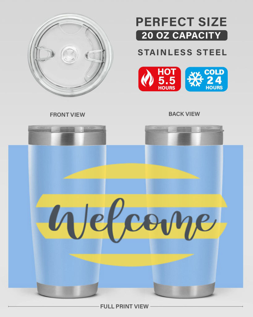 Welcome and Yellow strips565#- spring- Tumbler