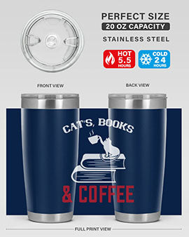 cats book and coffee Style 37#- cat- Tumbler