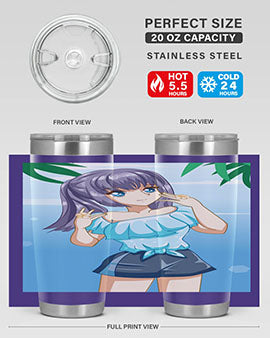 Cute and happy girl with blue shirt in summer 125#- anime- Tumbler