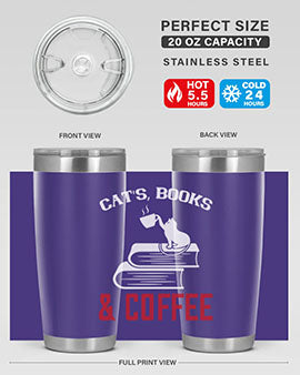 cats book and coffee Style 37#- cat- Tumbler