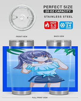 Cute and happy girl with blue shirt in summer 125#- anime- Tumbler