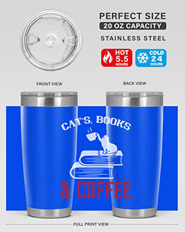 cats book and coffee Style 37#- cat- Tumbler