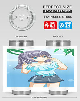Cute and happy girl with blue shirt in summer 125#- anime- Tumbler