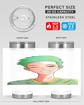 Handsome boy green hair wearing green shirt 35#- anime- Tumbler