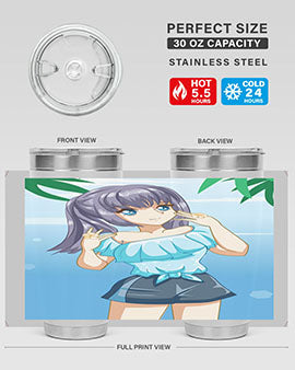 Cute and happy girl with blue shirt in summer 125#- anime- Tumbler