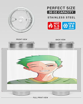 Handsome boy green hair wearing green shirt 35#- anime- Tumbler