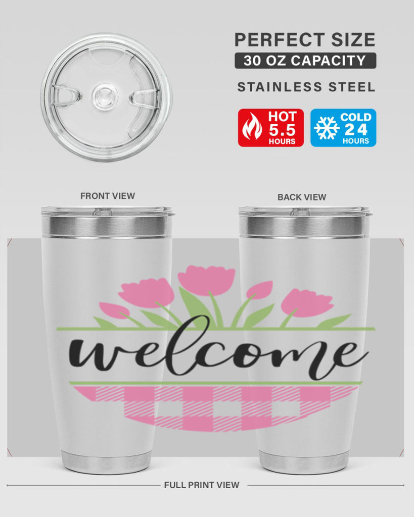 Welcome pink plaid575#- spring- Tumbler