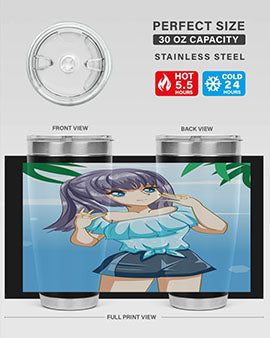 Cute and happy girl with blue shirt in summer 125#- anime- Tumbler