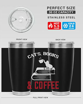 cats book and coffee Style 37#- cat- Tumbler