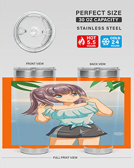 Cute and happy girl with blue shirt in summer 125#- anime- Tumbler