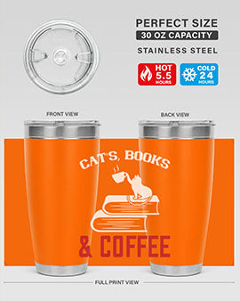 cats book and coffee Style 37#- cat- Tumbler
