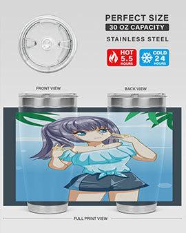 Cute and happy girl with blue shirt in summer 125#- anime- Tumbler