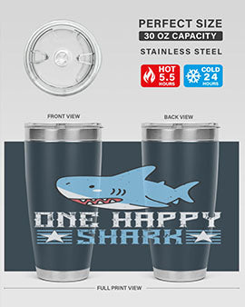 one happy shark Style 50#- shark  fish- Tumbler