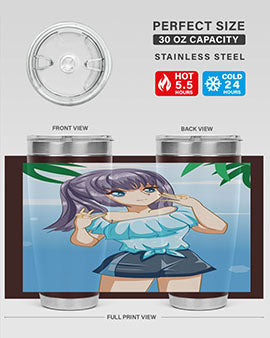 Cute and happy girl with blue shirt in summer 125#- anime- Tumbler