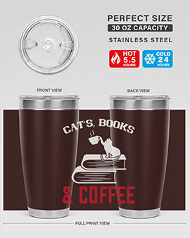 cats book and coffee Style 37#- cat- Tumbler