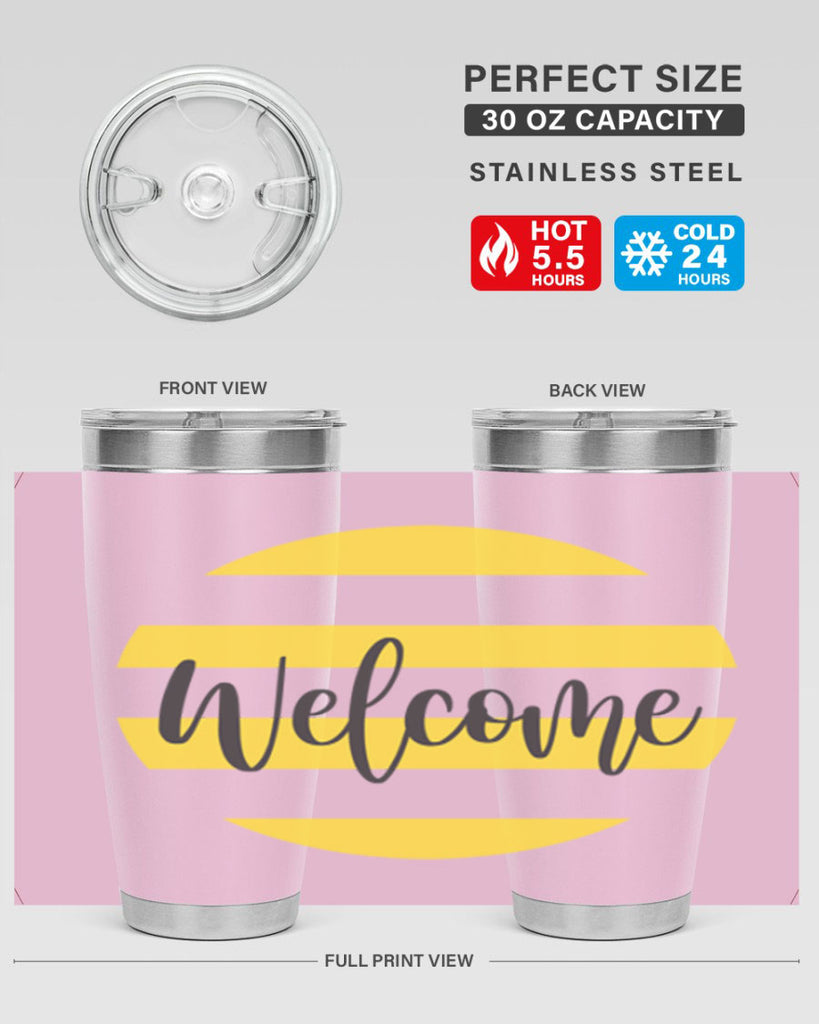 Welcome and Yellow strips565#- spring- Tumbler