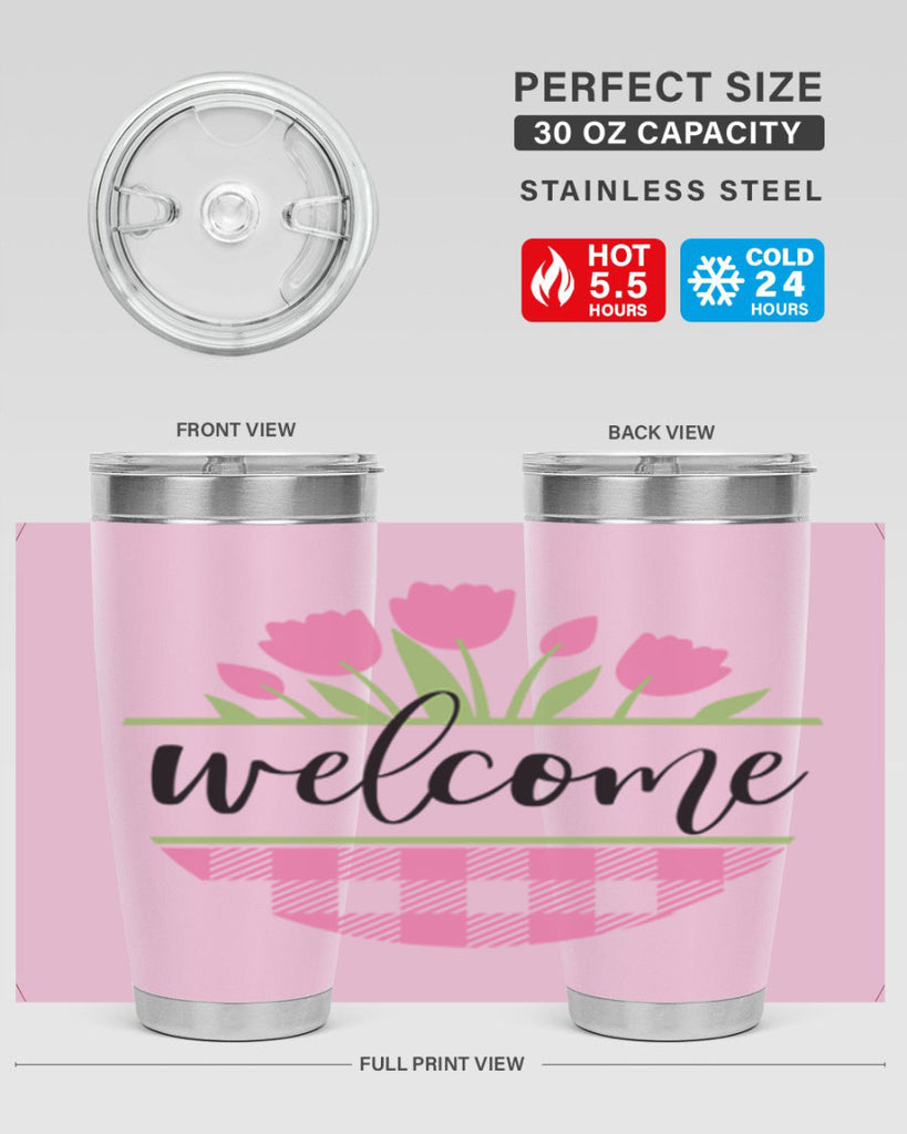 Welcome pink plaid575#- spring- Tumbler