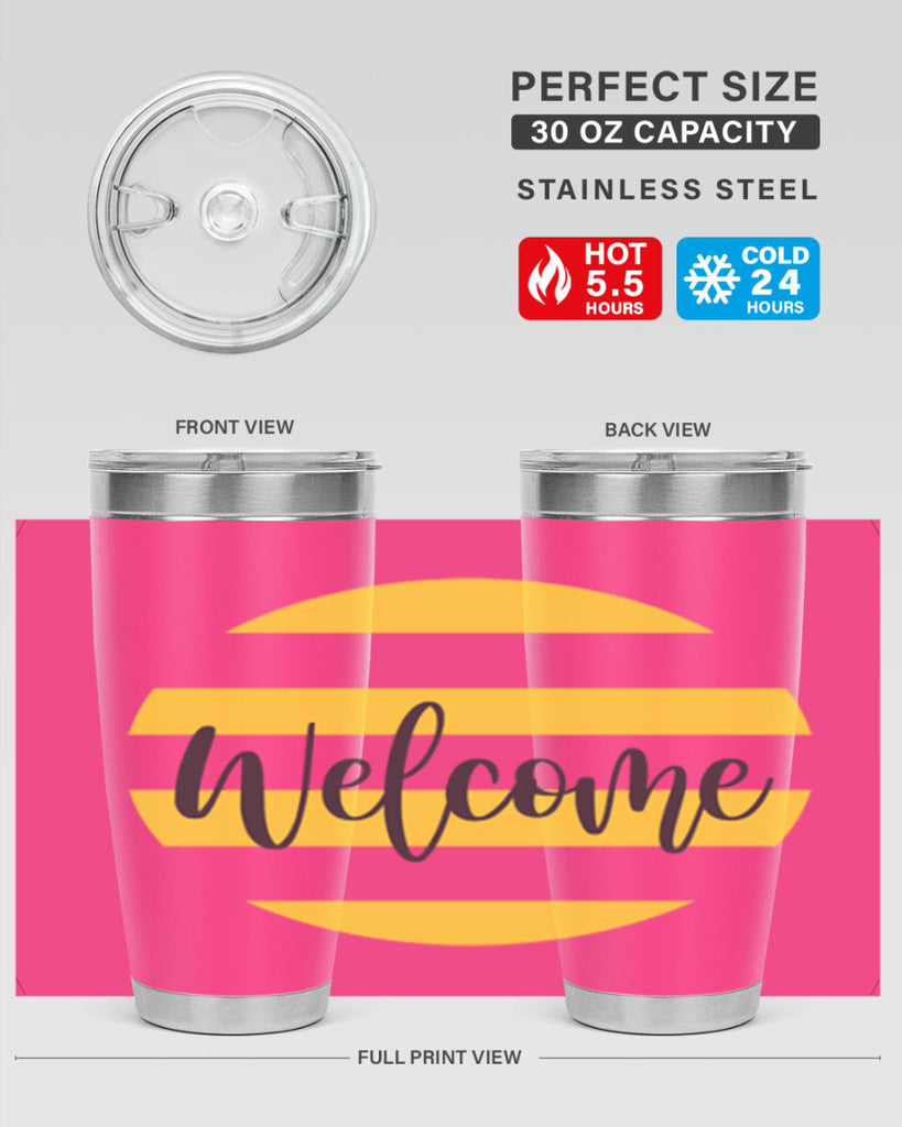 Welcome and Yellow strips565#- spring- Tumbler