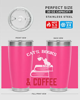 cats book and coffee Style 37#- cat- Tumbler