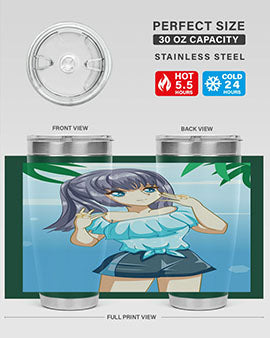 Cute and happy girl with blue shirt in summer 125#- anime- Tumbler