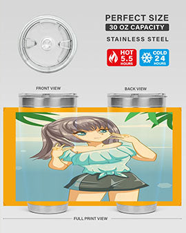Cute and happy girl with blue shirt in summer 125#- anime- Tumbler