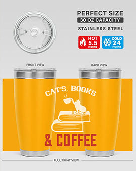 cats book and coffee Style 37#- cat- Tumbler