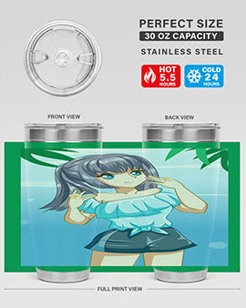 Cute and happy girl with blue shirt in summer 125#- anime- Tumbler