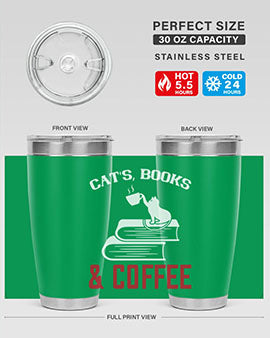 cats book and coffee Style 37#- cat- Tumbler