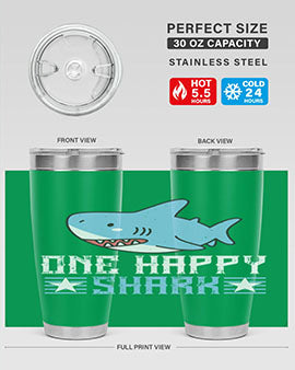 one happy shark Style 50#- shark  fish- Tumbler
