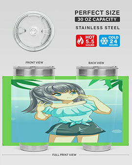Cute and happy girl with blue shirt in summer 125#- anime- Tumbler